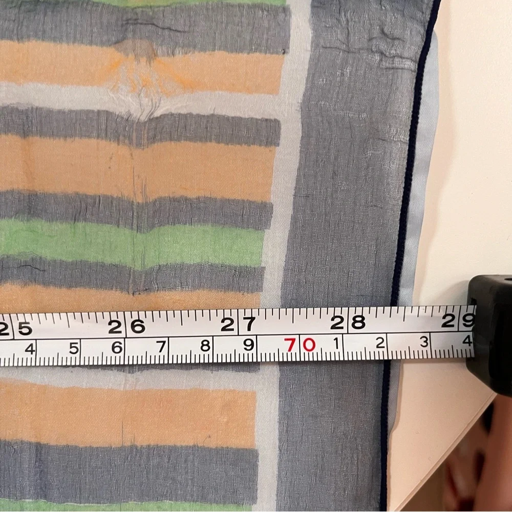 Vintage semi sheer striped Mod Green Blue Square Neck Scarf